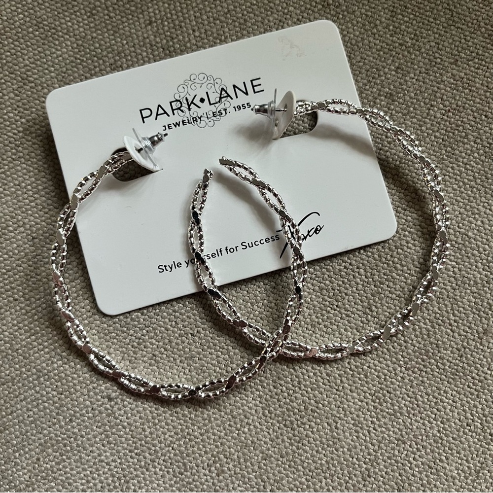 Park Lane Silver Wrangler Hoops Braided Statement Earrings (NWOT)